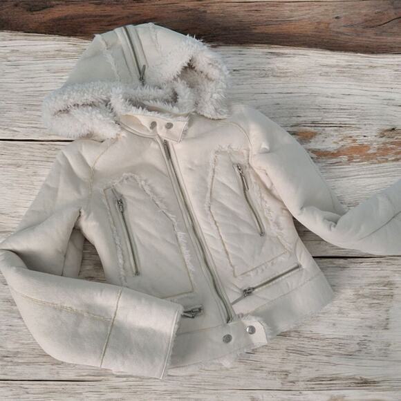 Bebe Y2k Faux Shierling Suede Short Jacket XS Peggy Lane Cabin Gorthcore Style - Picture 3 of 15